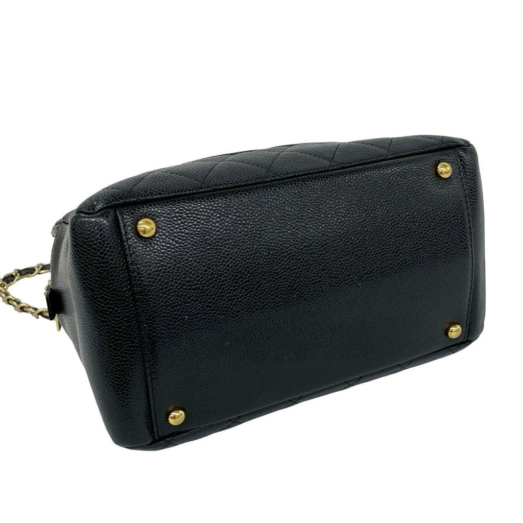 Chanel And Quilted CC Logo Caviar Leather Shoulder Bag Tote Black — view 7