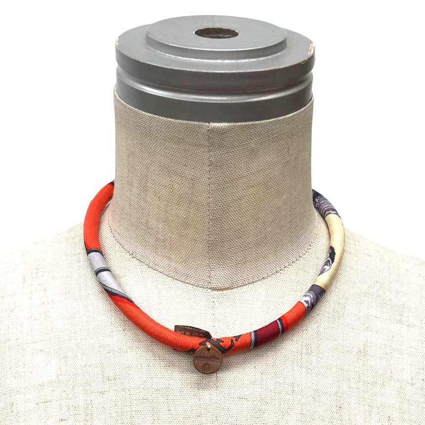 Hermes Petit Ash Bride de Soie Choker Necklace Bracelet Silk Orange — view 2