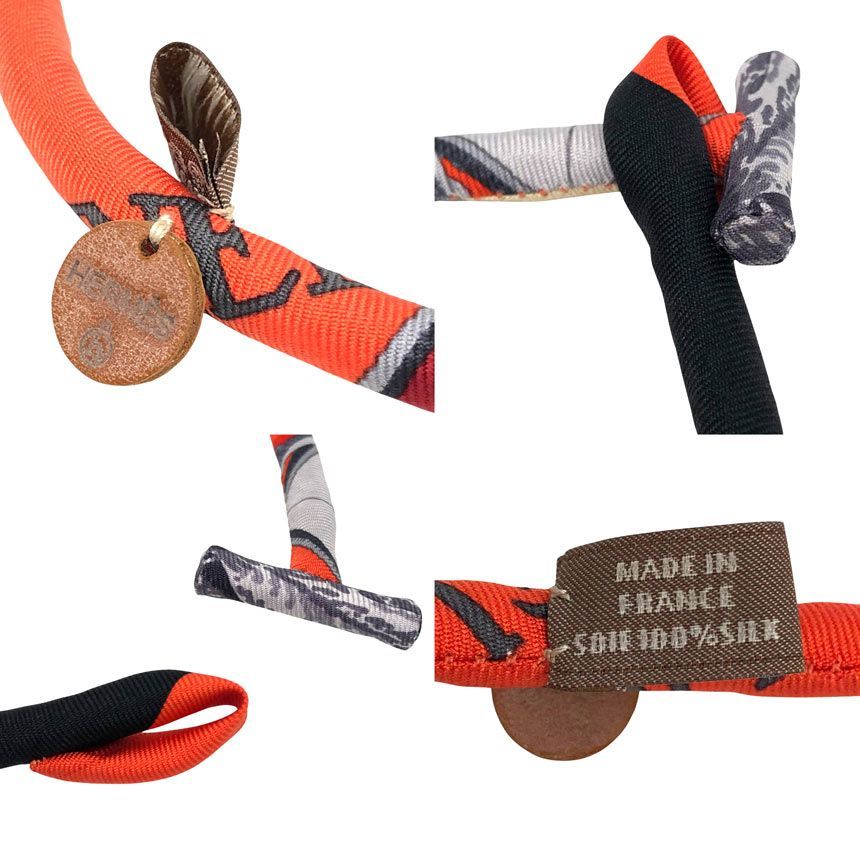 Hermes Petit Ash Bride de Soie Choker Necklace Bracelet Silk Orange — view 3