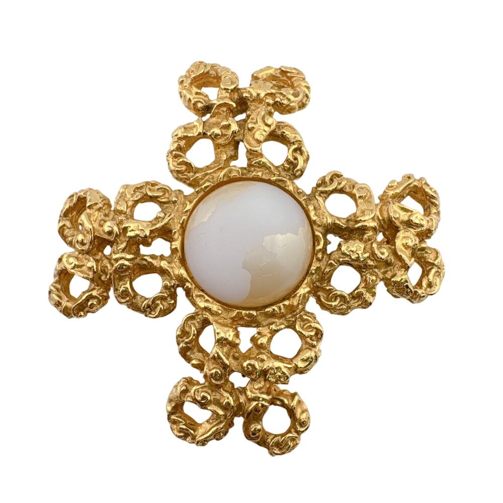 Chanel Cross Motif Pearl Vintage Brooch