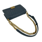Chanel Boy CC Logo Caviar Leather Chain Shoulder Bag Blue Gray — view 4