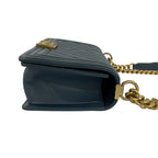 Chanel Boy CC Logo Caviar Leather Chain Shoulder Bag Blue Gray — view 6