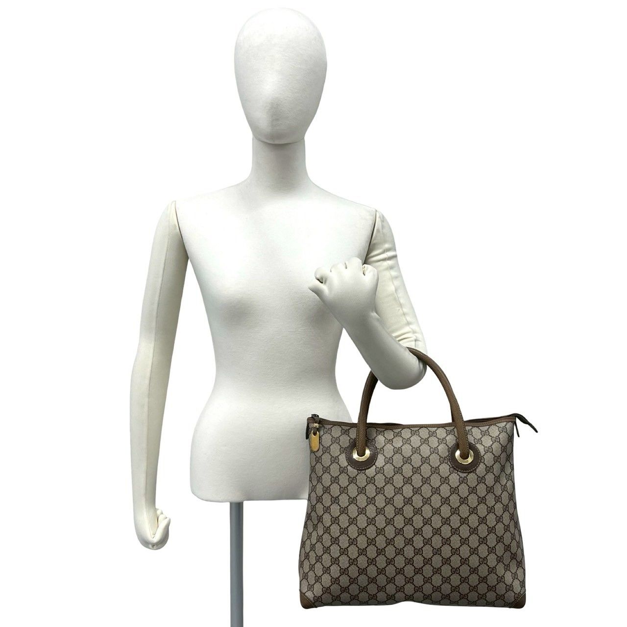 Gucci Vintage GG Pattern Logo Leather Tote Brown — view 2