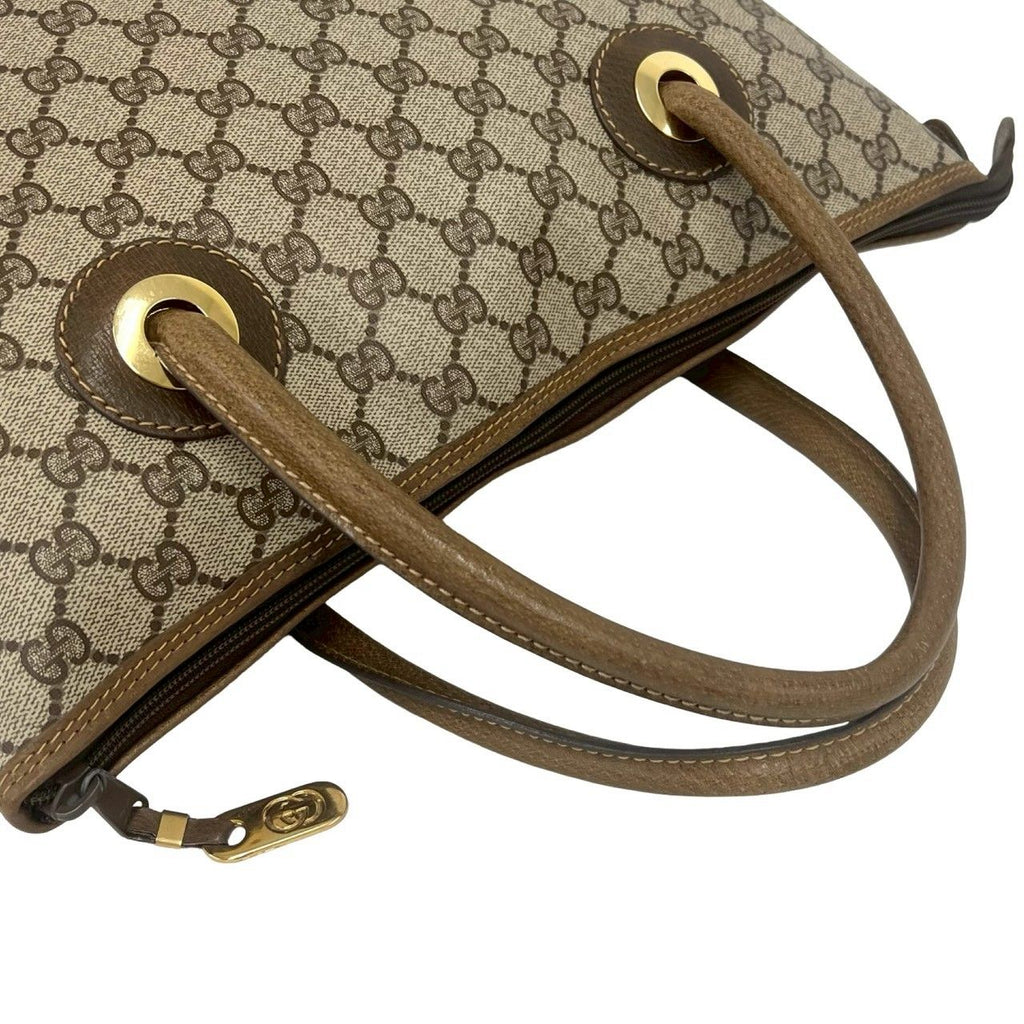 Gucci Vintage GG Pattern Logo Leather Tote Brown — view 4