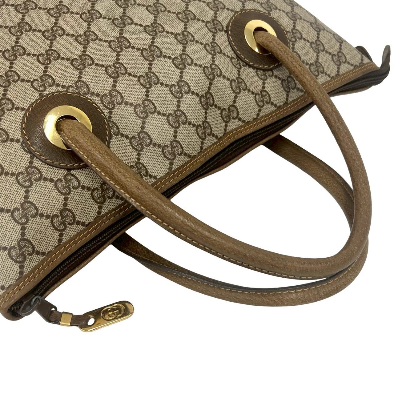 Gucci Vintage GG Pattern Logo Leather Tote Brown — view 4