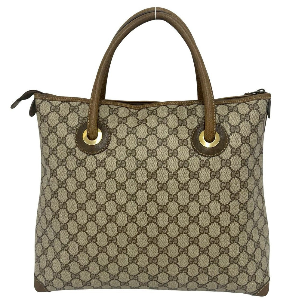 Gucci Vintage GG Pattern Logo Leather Tote Brown — view 3