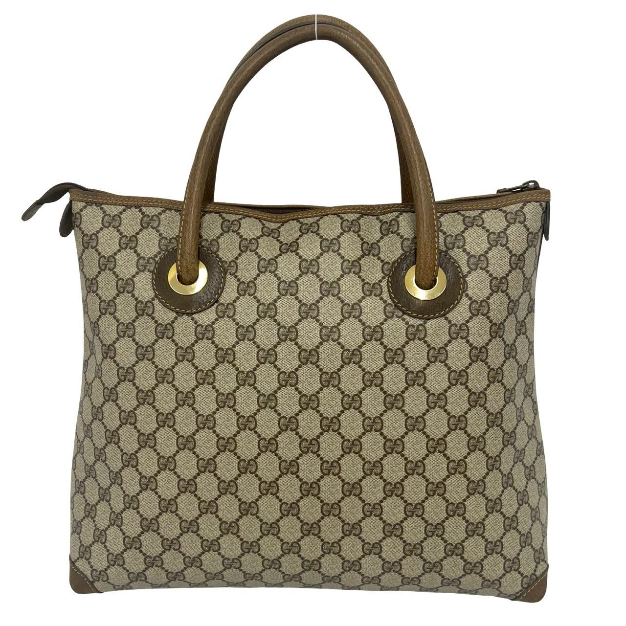 Gucci Vintage GG Pattern Logo Leather Tote Brown — view 3