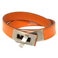 Hermes Leather Bracelet Tall Orange Matte Silver