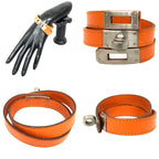 Hermes Leather Bracelet Tall Orange Matte Silver — view 2