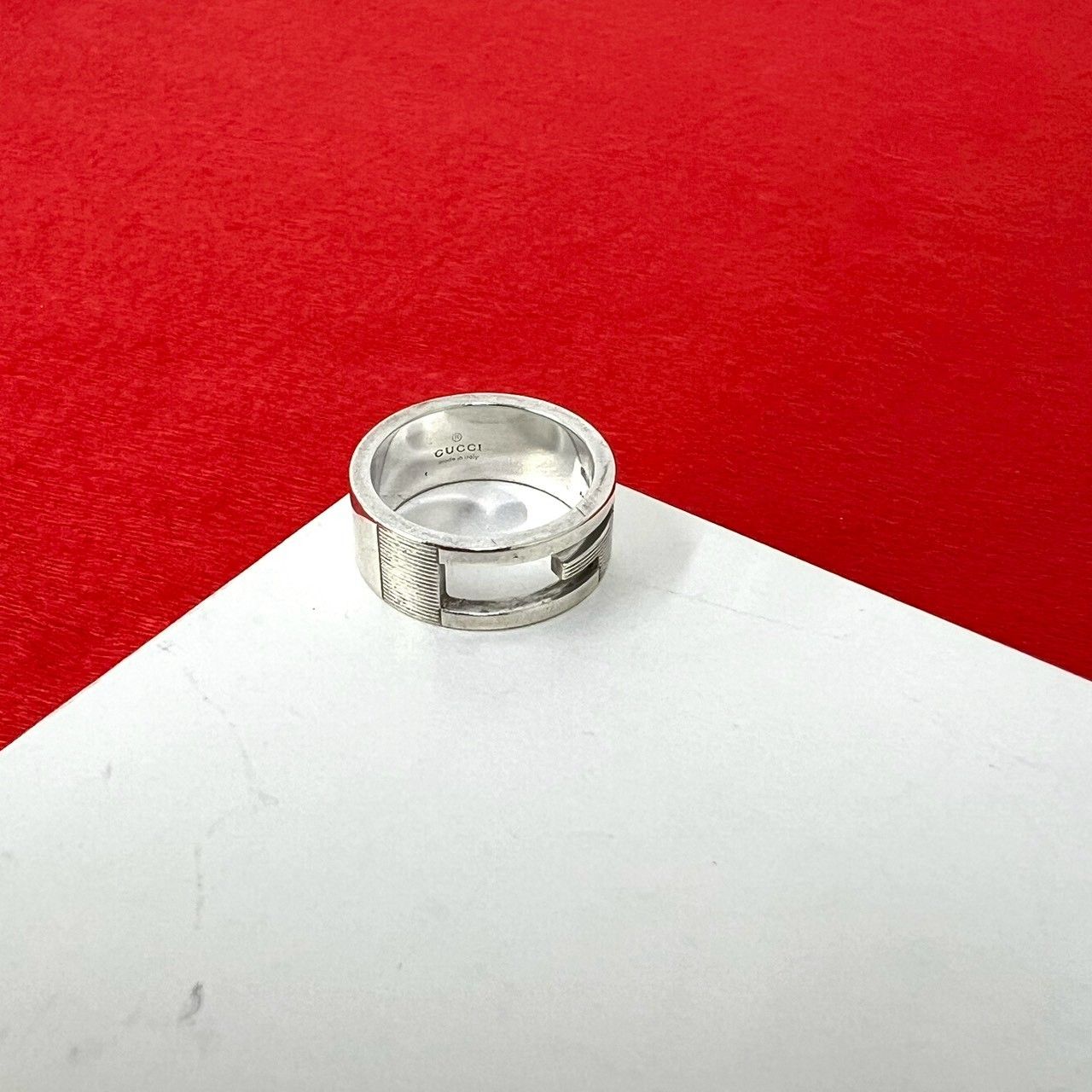 Gucci Logo Motif 925 Sterling Silver Ring