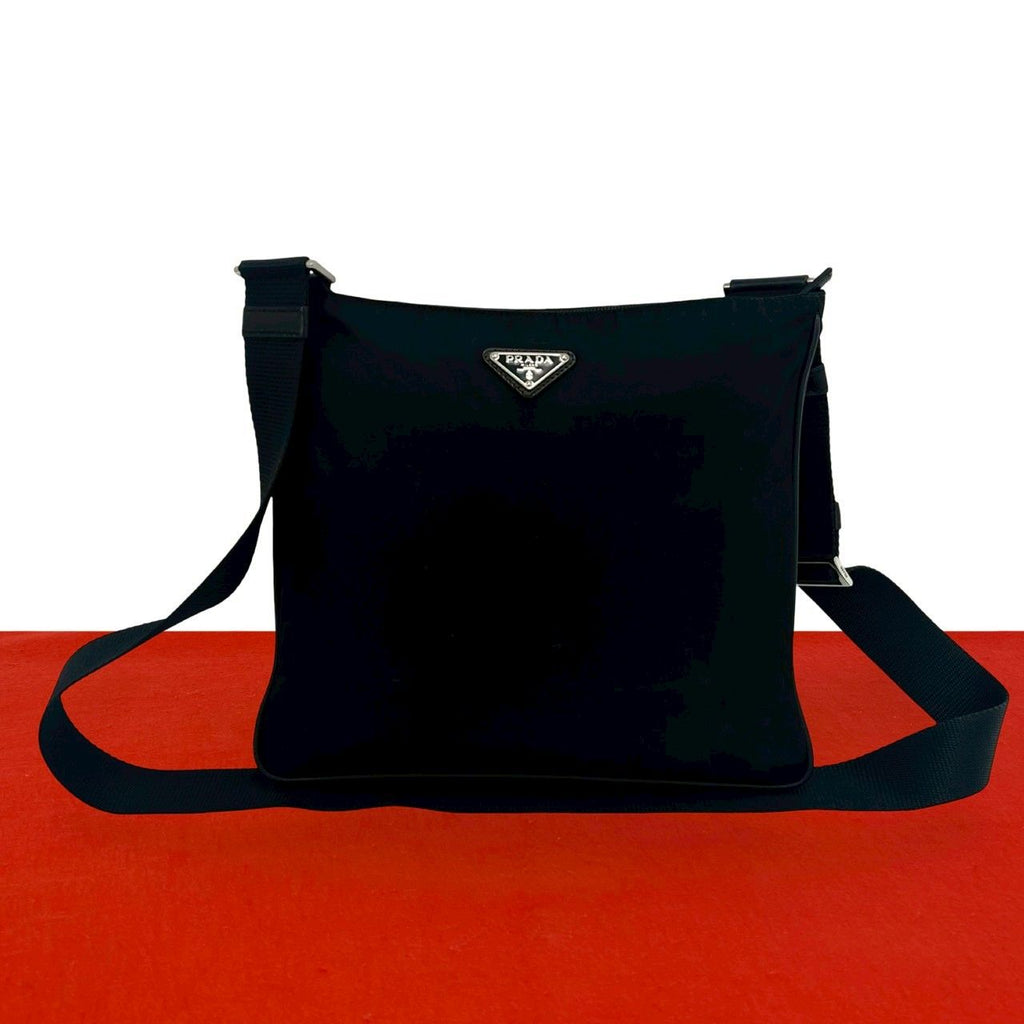 Prada Triangle Logo Tessuto Nylon Saffiano Leather Shoulder Bag Pochette