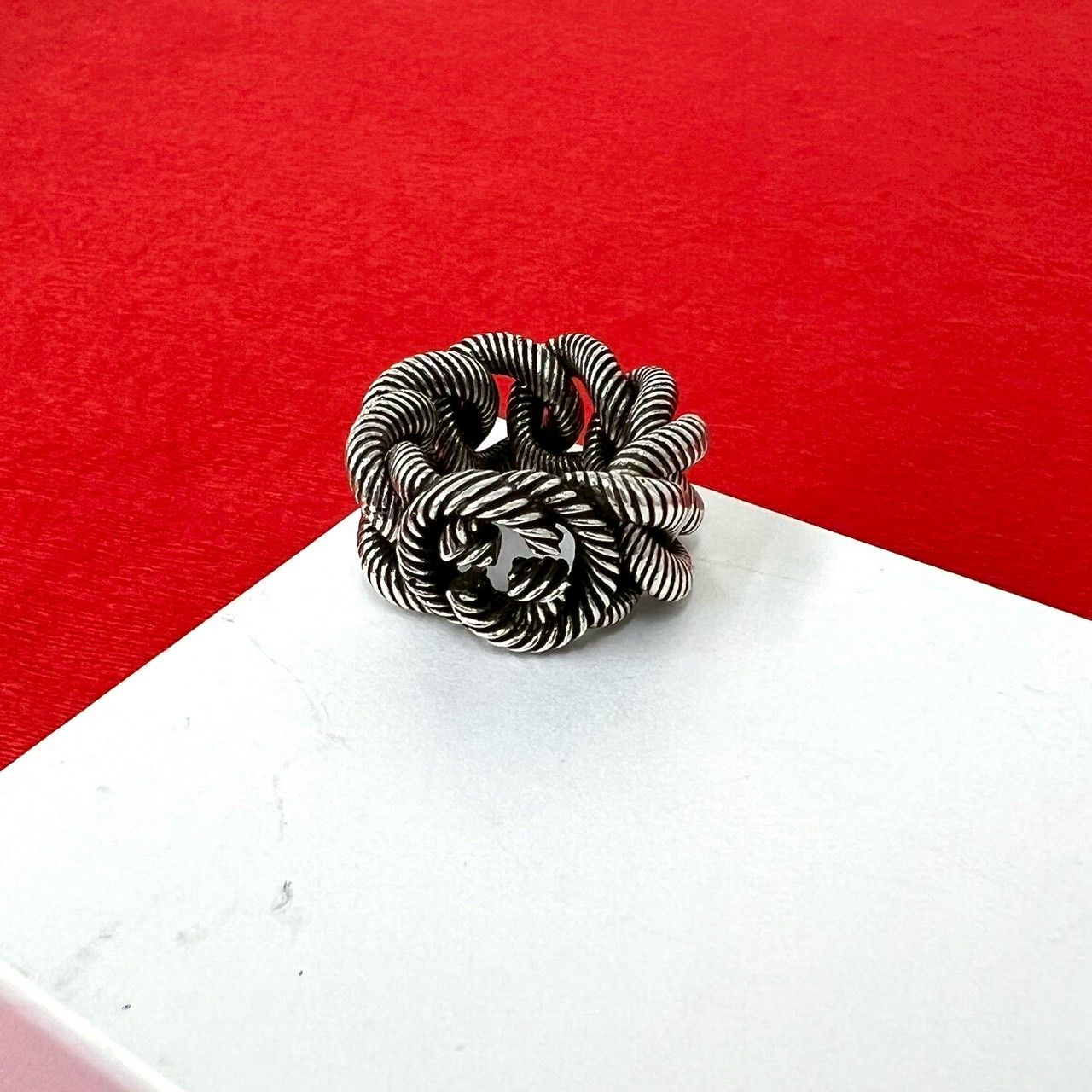 Gucci Interlocking Twist Chain Ring 925 Sterling Silver