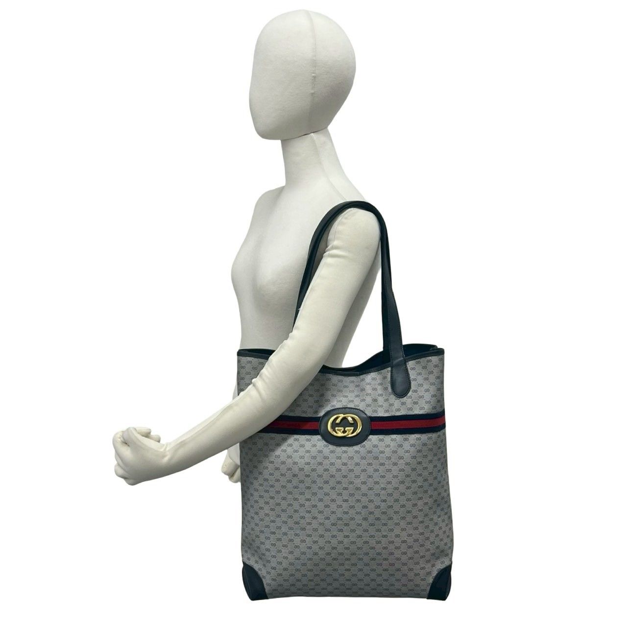 Gucci Vintage Sherry Line GG Logo Leather Tote Navy — view 2