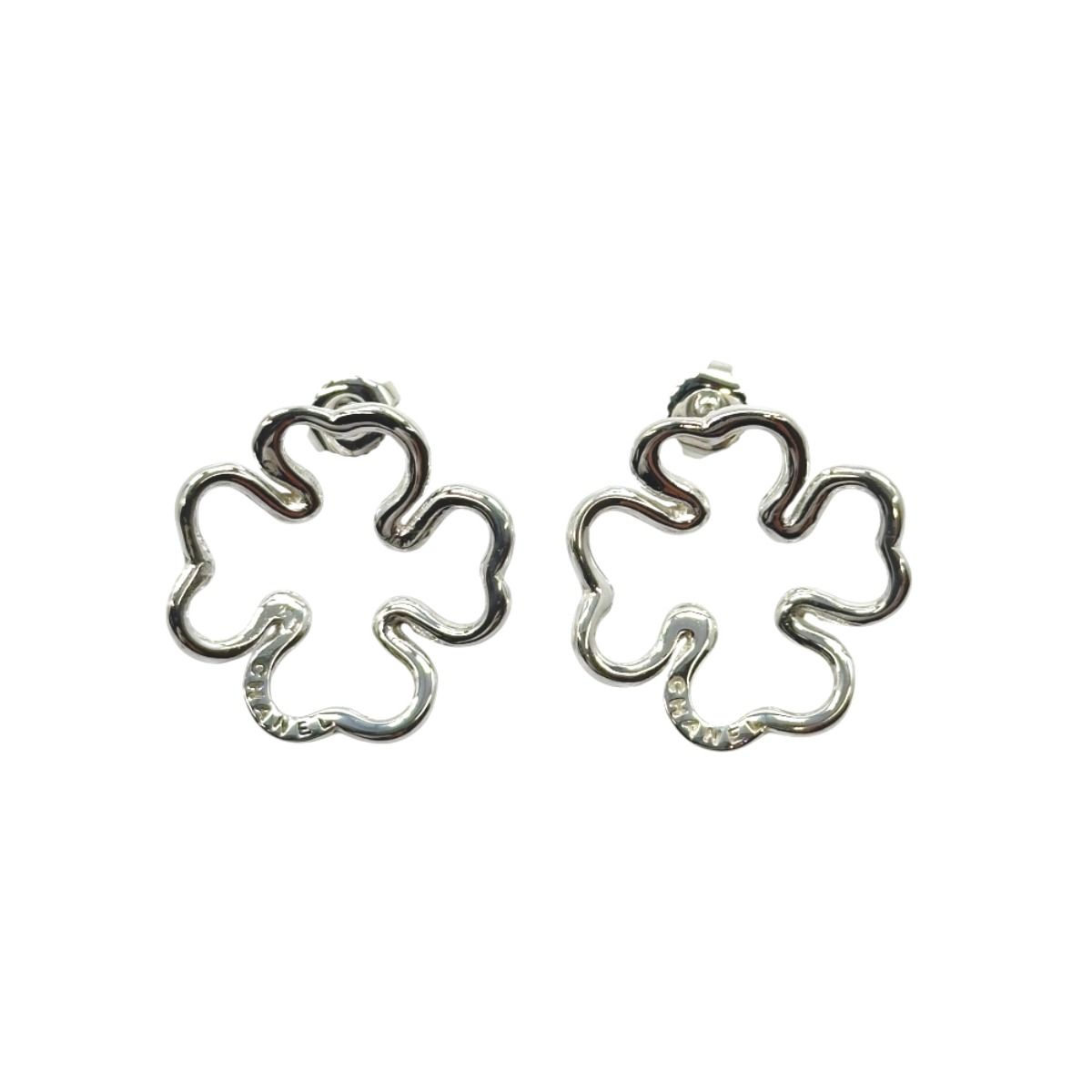 Chanel Clover Motif 925 Sterling Silver Earrings