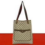 Gucci Vintage Sherry Line GG Logo Leather Tote Brown