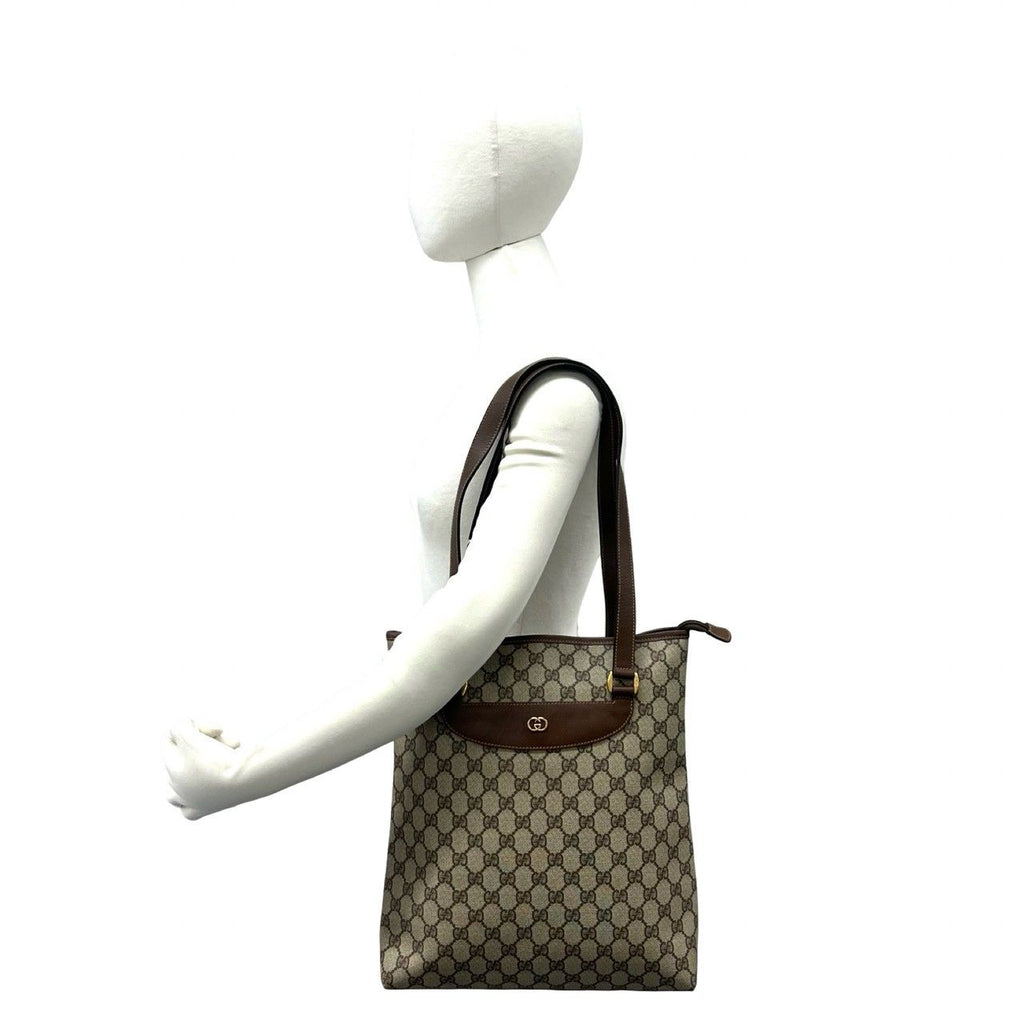 Gucci Vintage GG Logo Leather Tote Shoulder Bag Brown — view 2