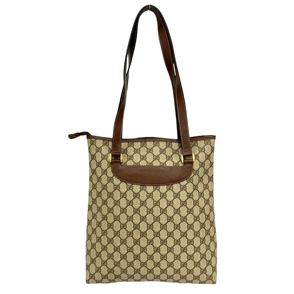 Gucci Vintage GG Logo Leather Tote Shoulder Bag Brown — view 3