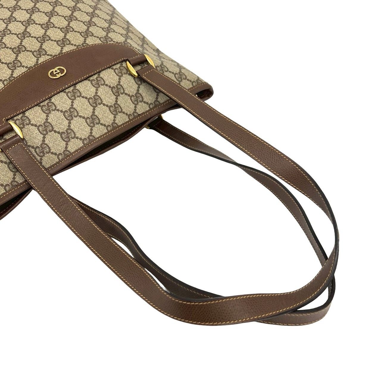 Gucci Vintage GG Logo Leather Tote Shoulder Bag Brown — view 4