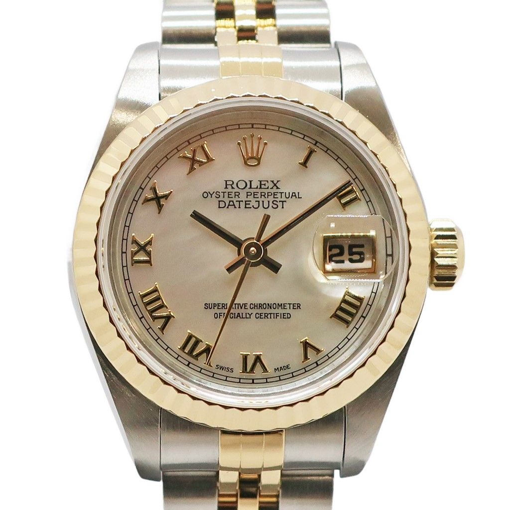 Rolex Ten Polished Datejust No White Shell Rome SS YG Watch Automatic Winding