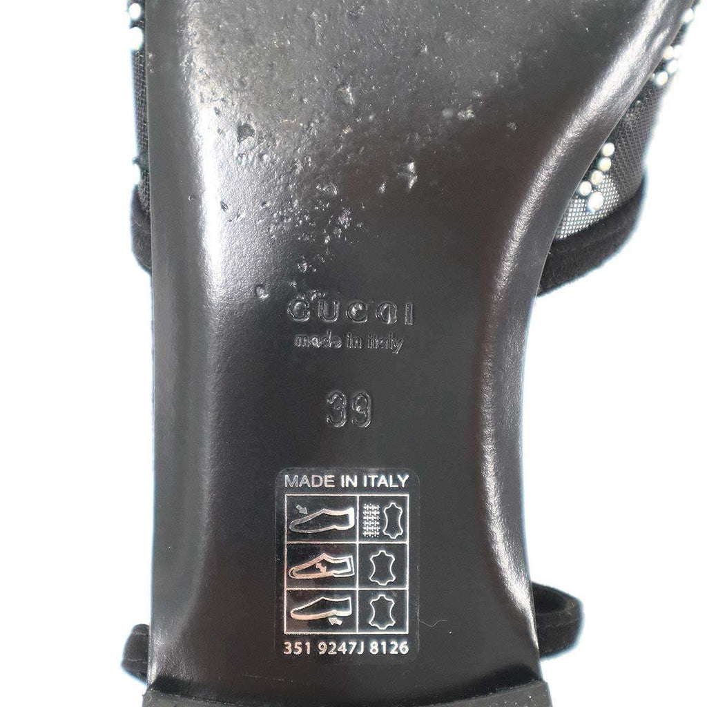 Gucci GG Rhinestone Mesh Sling Back Shoes Black — view 6