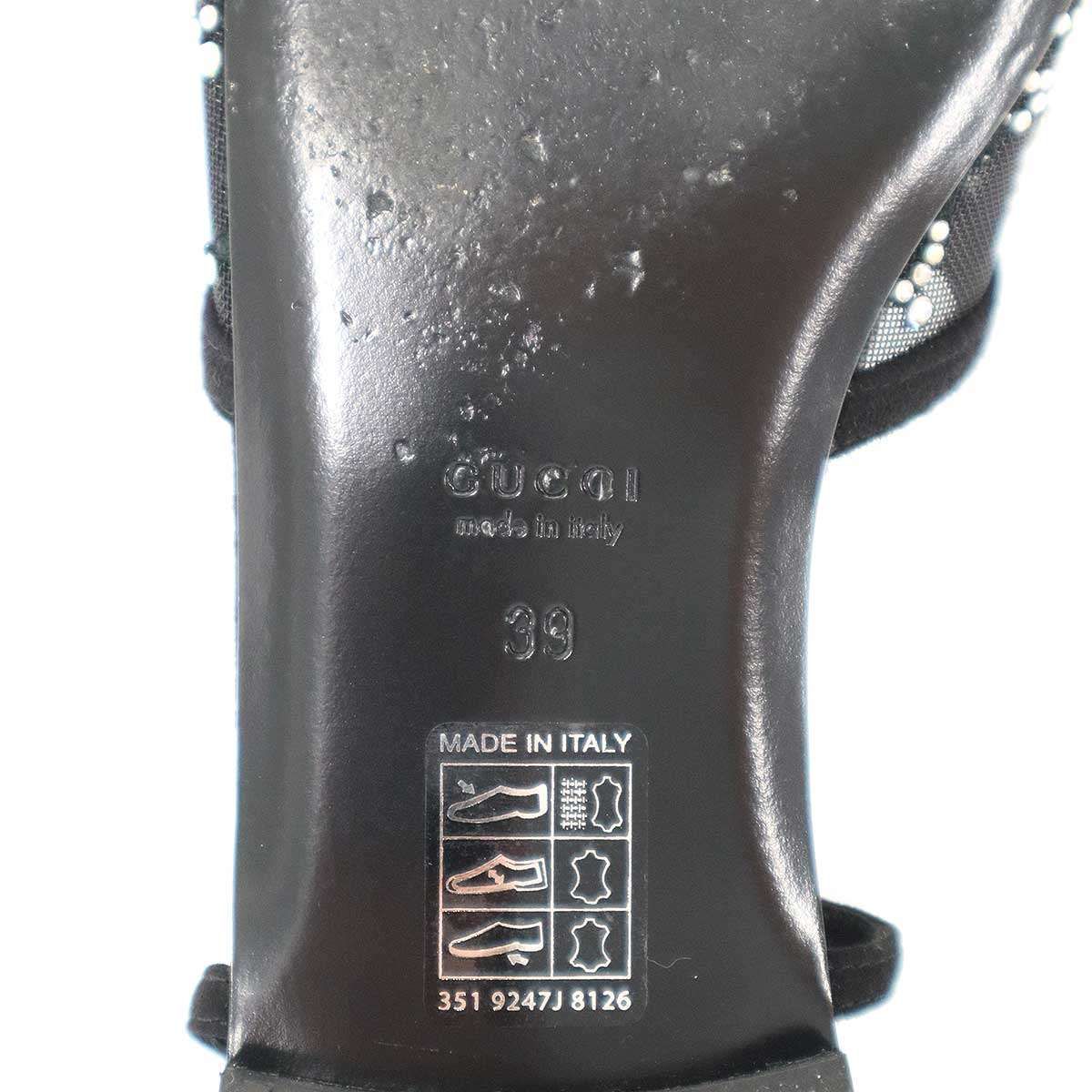 Gucci GG Rhinestone Mesh Sling Back Shoes Black — view 6