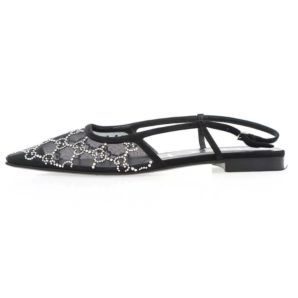 Gucci GG Rhinestone Mesh Sling Back Shoes Black — view 2