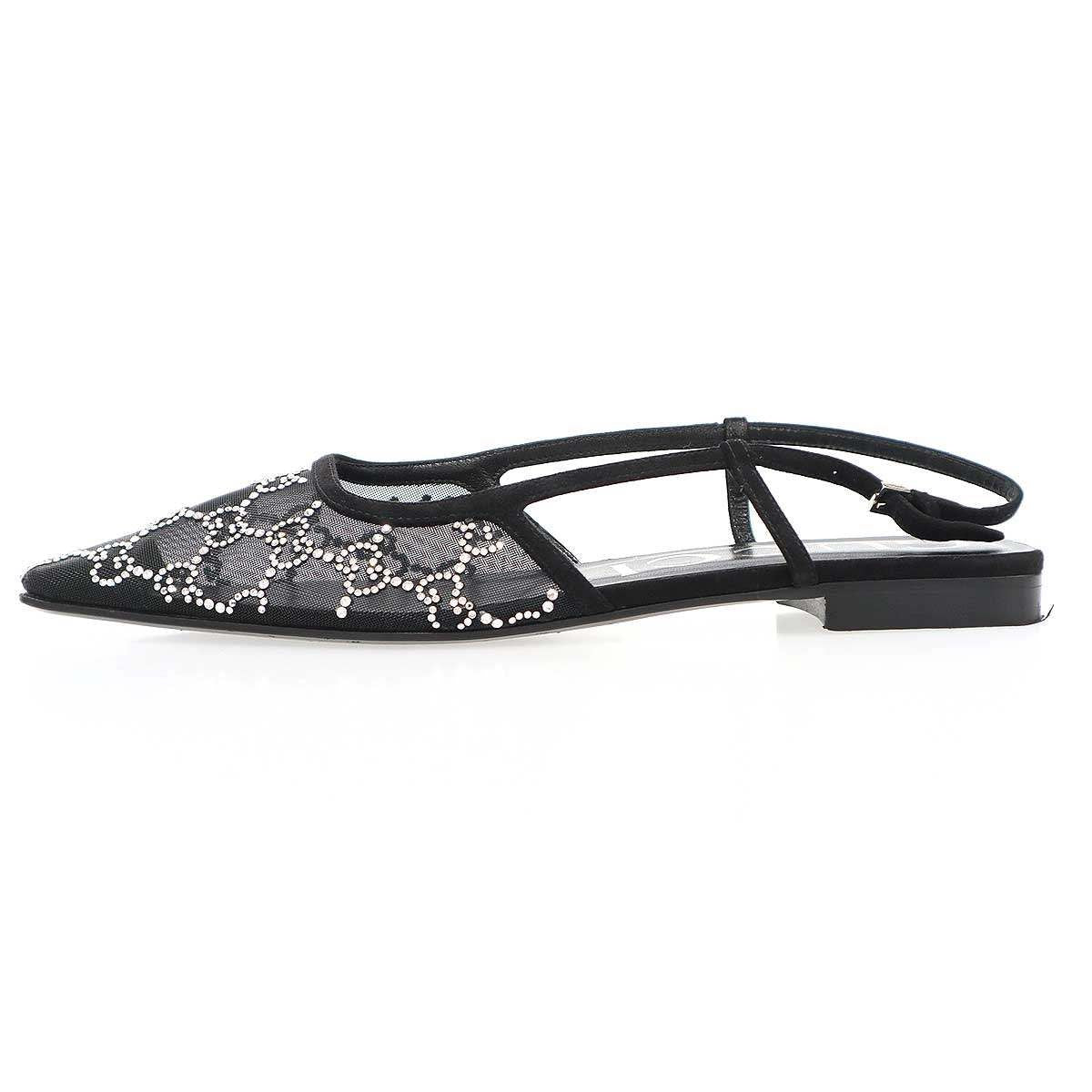 Gucci GG Rhinestone Mesh Sling Back Shoes Black — view 2