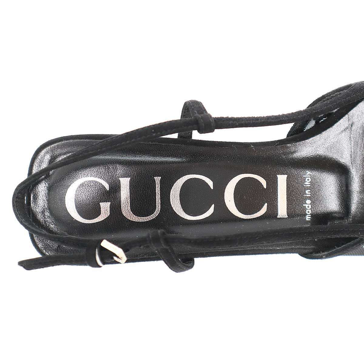 Gucci GG Rhinestone Mesh Sling Back Shoes Black — view 5