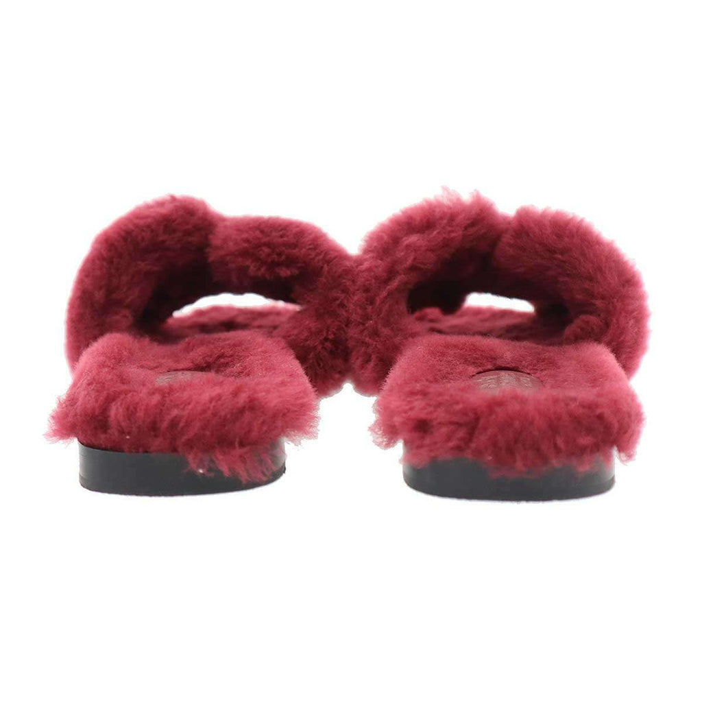 Hermes Oran Sandals Shearling Fur Burgundy — view 3