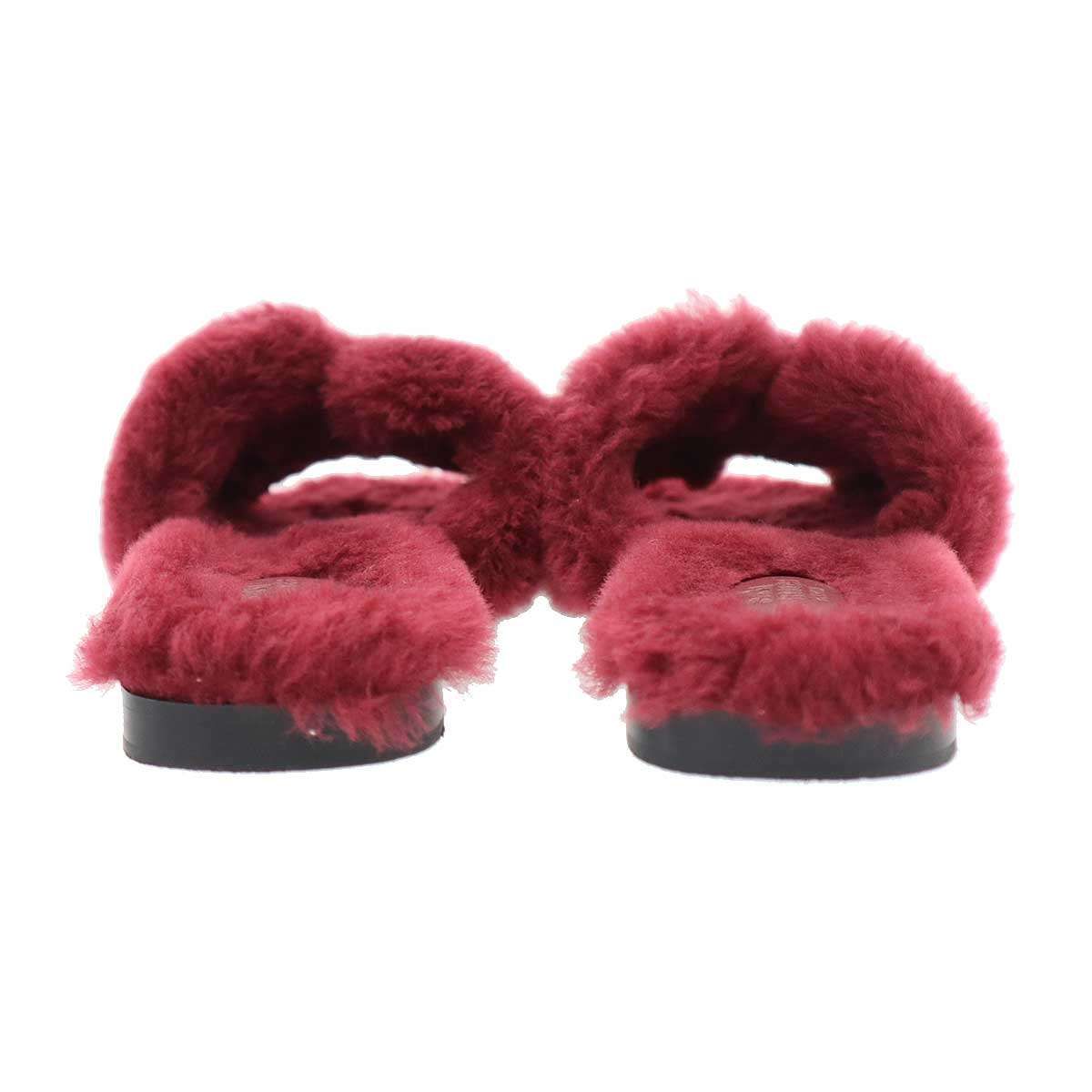 Hermes Oran Sandals Shearling Fur Burgundy — view 3