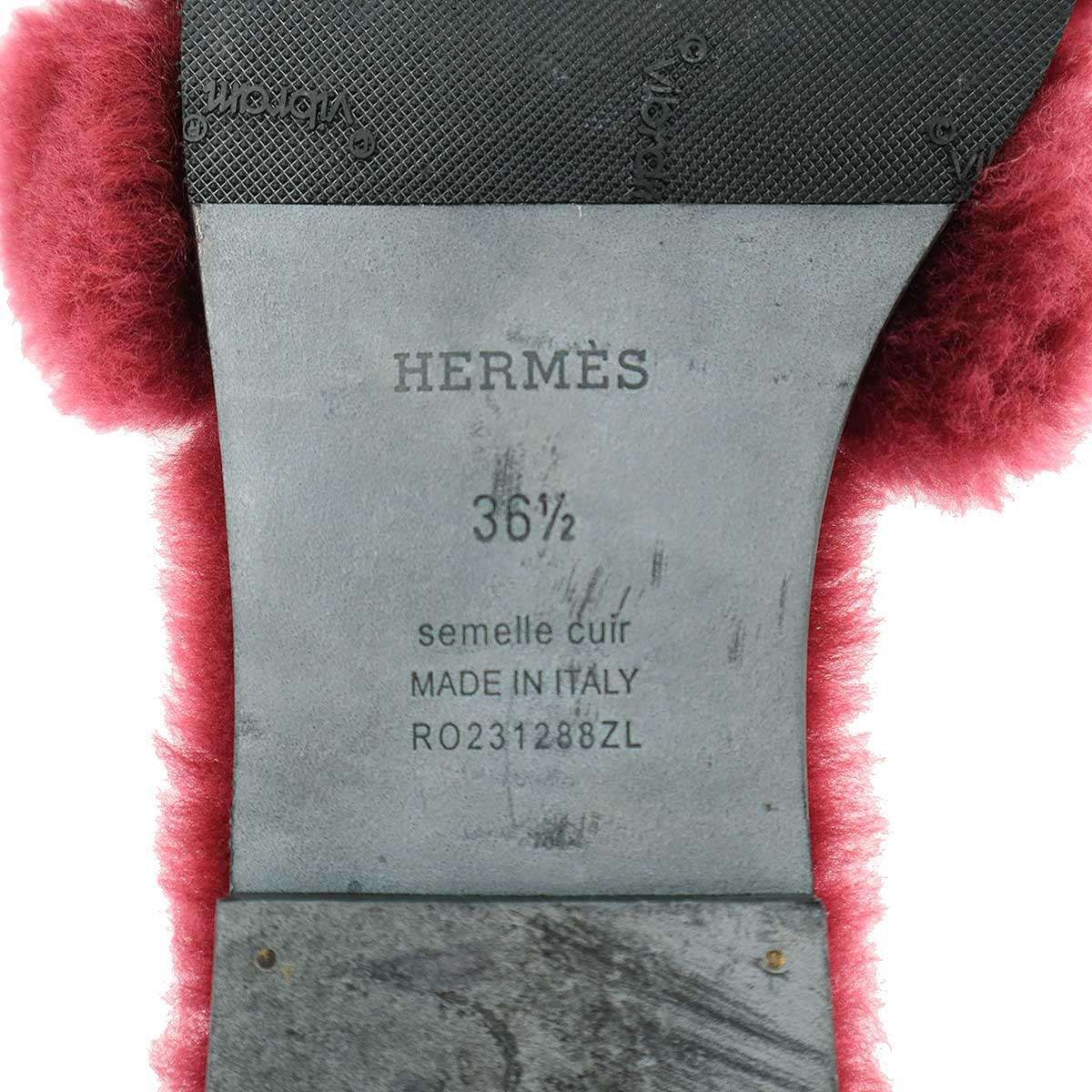 Hermes Oran Sandals Shearling Fur Burgundy — view 5