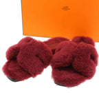 Hermes Oran Sandals Shearling Fur Burgundy