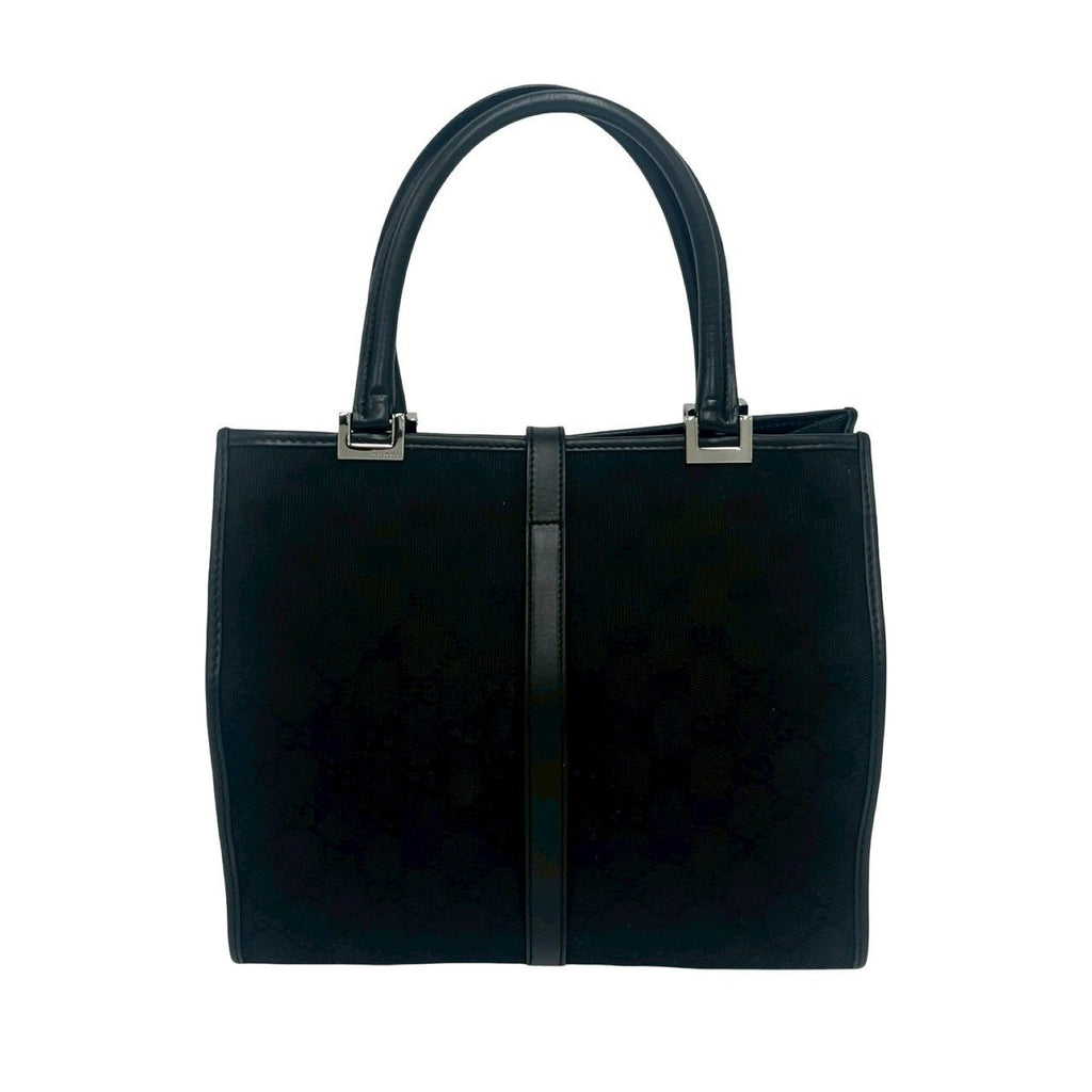 Gucci Jackie Logo GG Pattern Canvas Leather Handbag Mini Tote Black — view 3