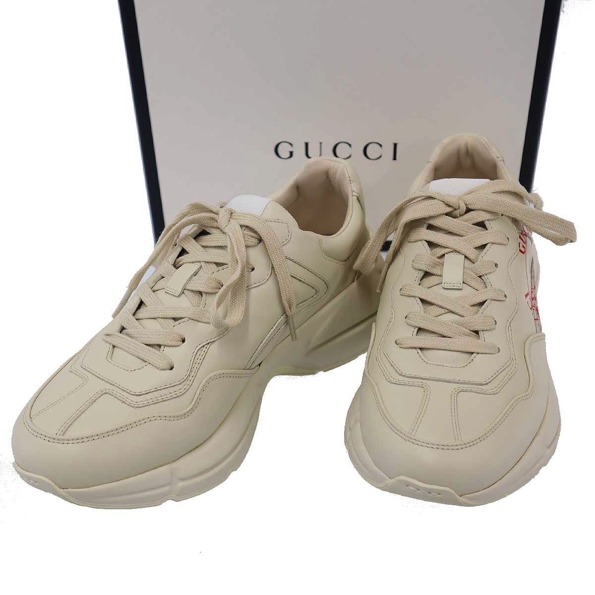Gucci Ryton Print Leather Sneakers Beige