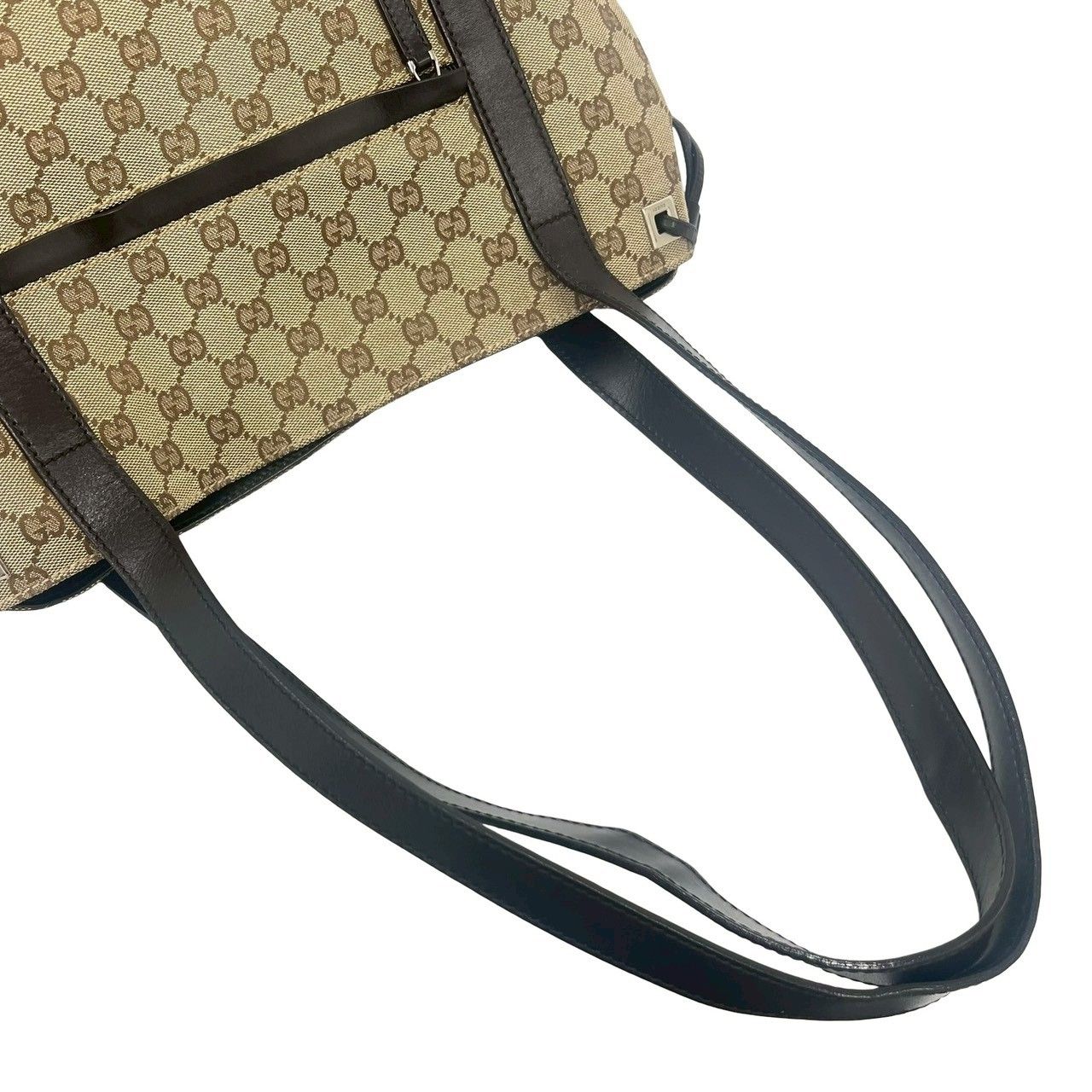 Gucci GG Canvas Logo Pattern Leather Tote Shoulder Bag Brown — view 4