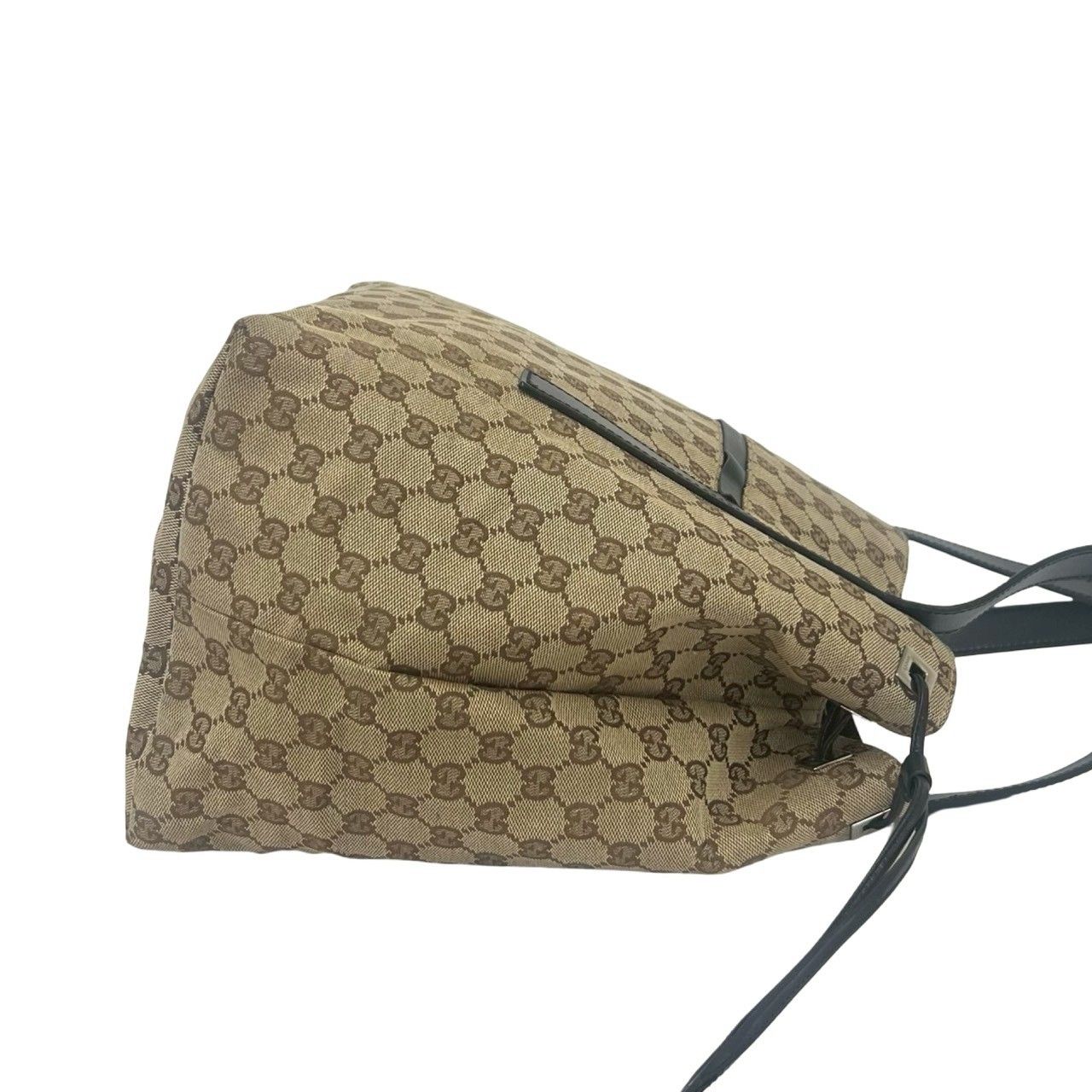 Gucci GG Canvas Logo Pattern Leather Tote Shoulder Bag Brown — view 6