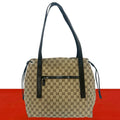 Gucci GG Canvas Logo Pattern Leather Tote Shoulder Bag Brown