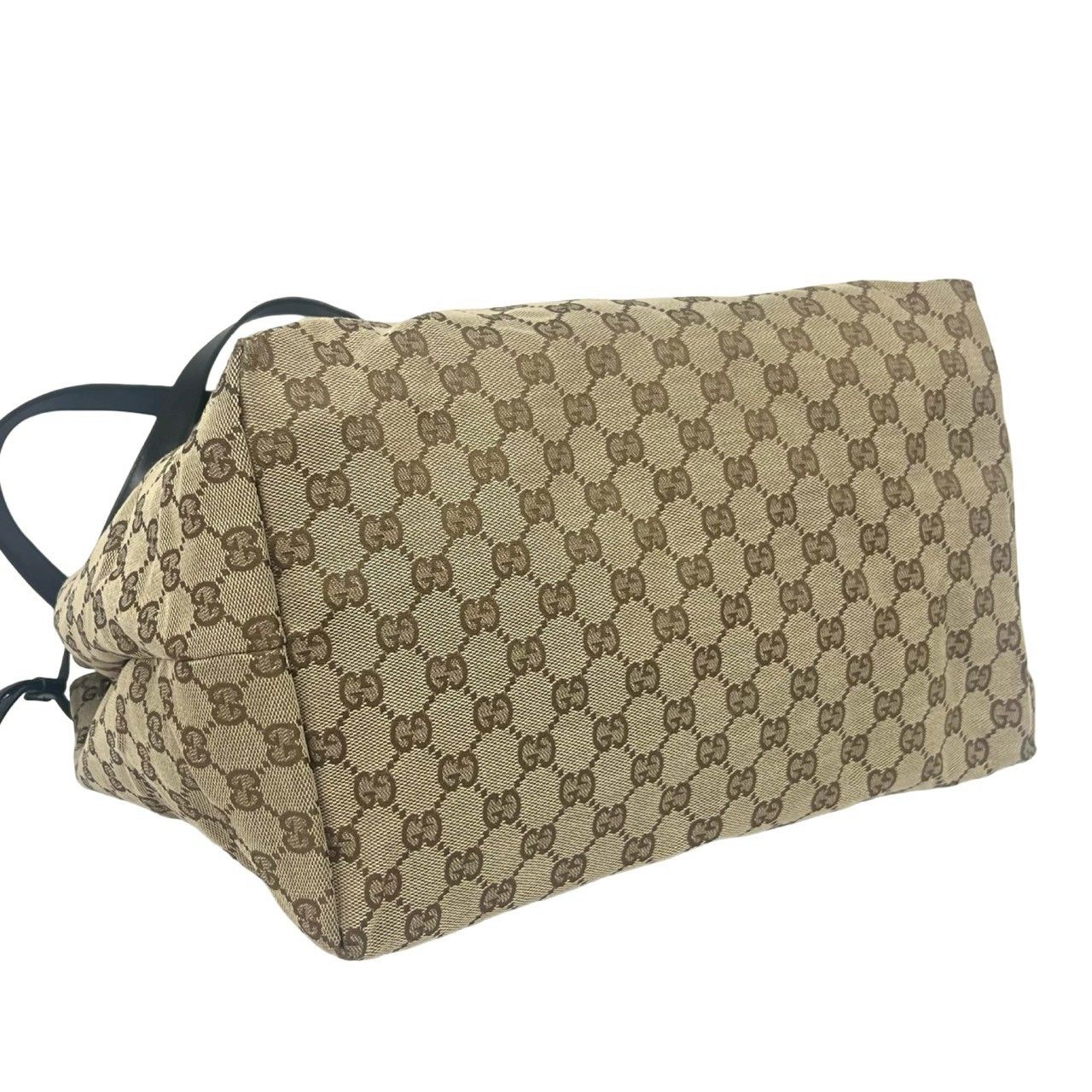 Gucci GG Canvas Logo Pattern Leather Tote Shoulder Bag Brown — view 7