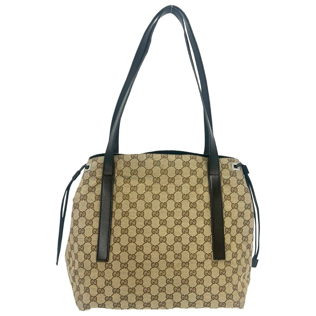 Gucci GG Canvas Logo Pattern Leather Tote Shoulder Bag Brown — view 3