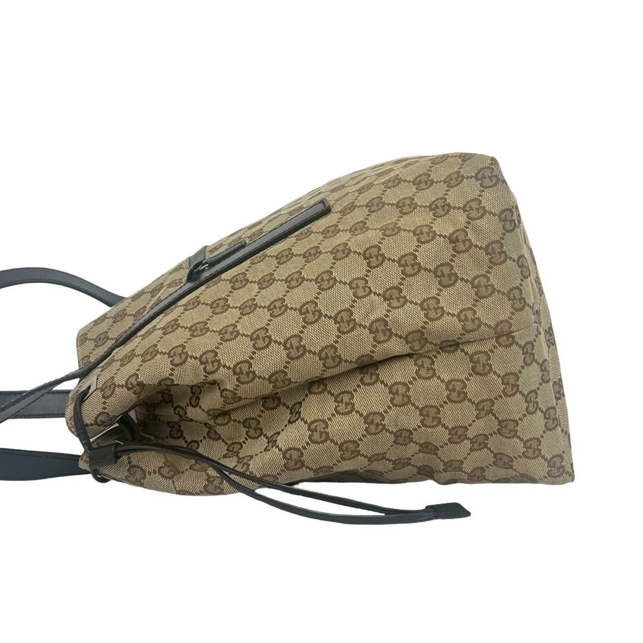 Gucci GG Canvas Logo Pattern Leather Tote Shoulder Bag Brown — view 5