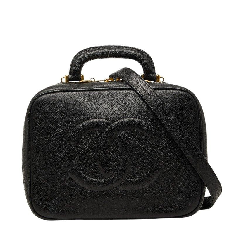 Chanel CC Logo Vanity 2-Way Shoulder Bag Black Caviar Leather