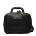 Chanel CC Logo Vanity 2-Way Shoulder Bag Black Caviar Leather