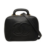 Chanel CC Logo Vanity 2-Way Shoulder Bag Black Caviar Leather