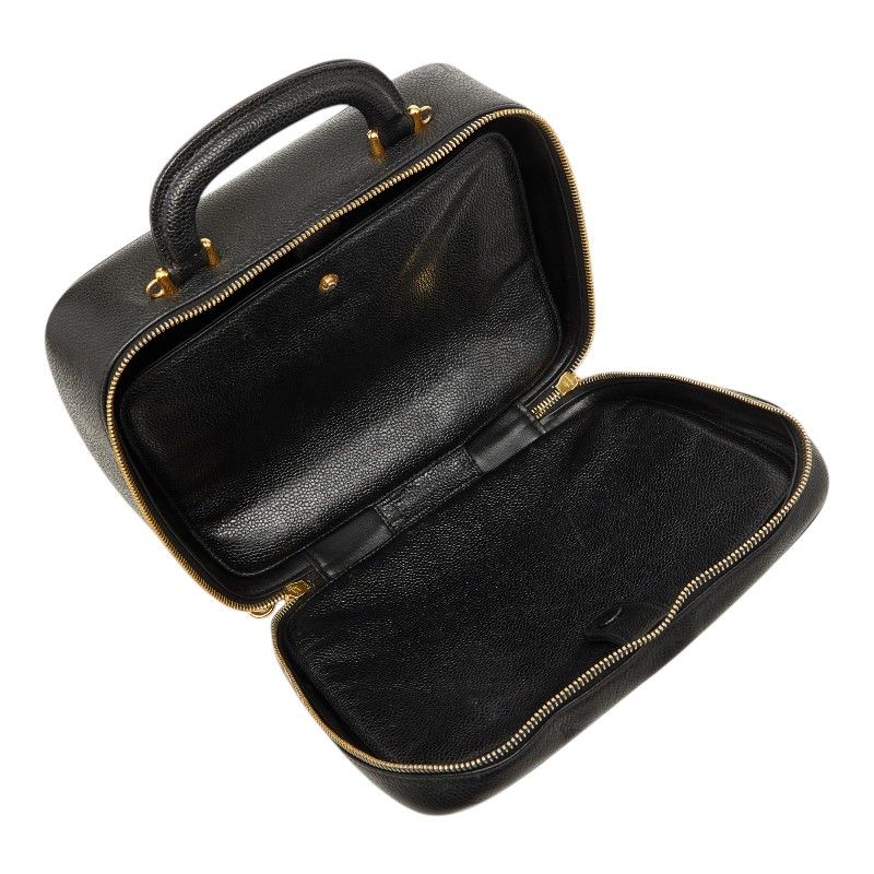 Chanel CC Logo Vanity 2-Way Shoulder Bag Black Caviar Leather — view 9