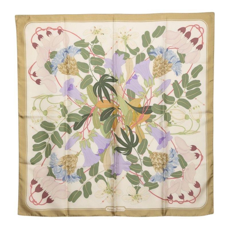 Hermes Carre 90 Flora Graeca Greek Flower Scarf Large Green Multicolor Silk