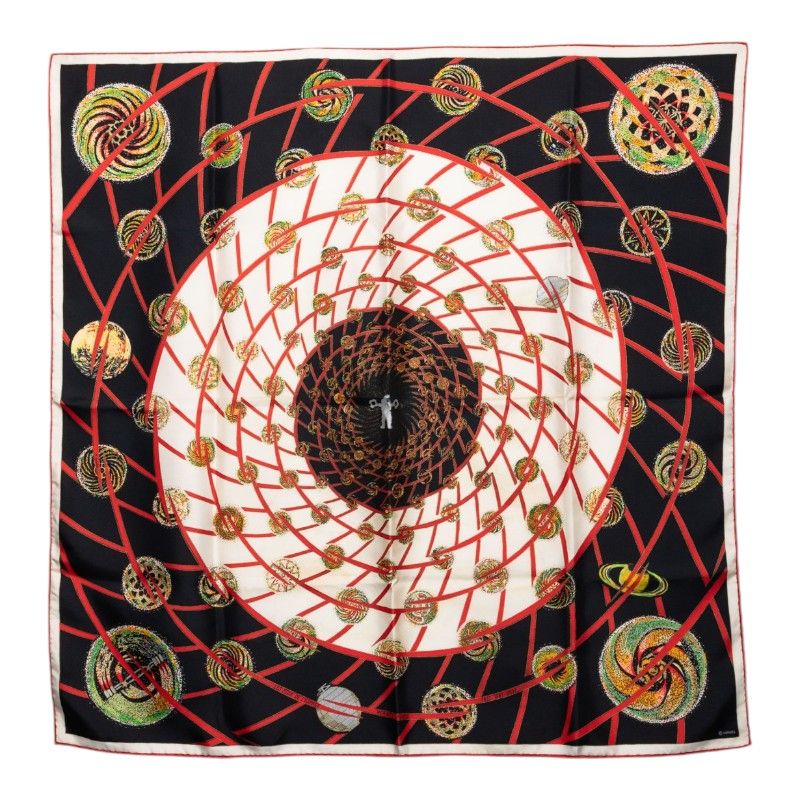 Hermes Carre 90 les Feux de Lespace Space Fireworks Scarf Large Black Multicolor