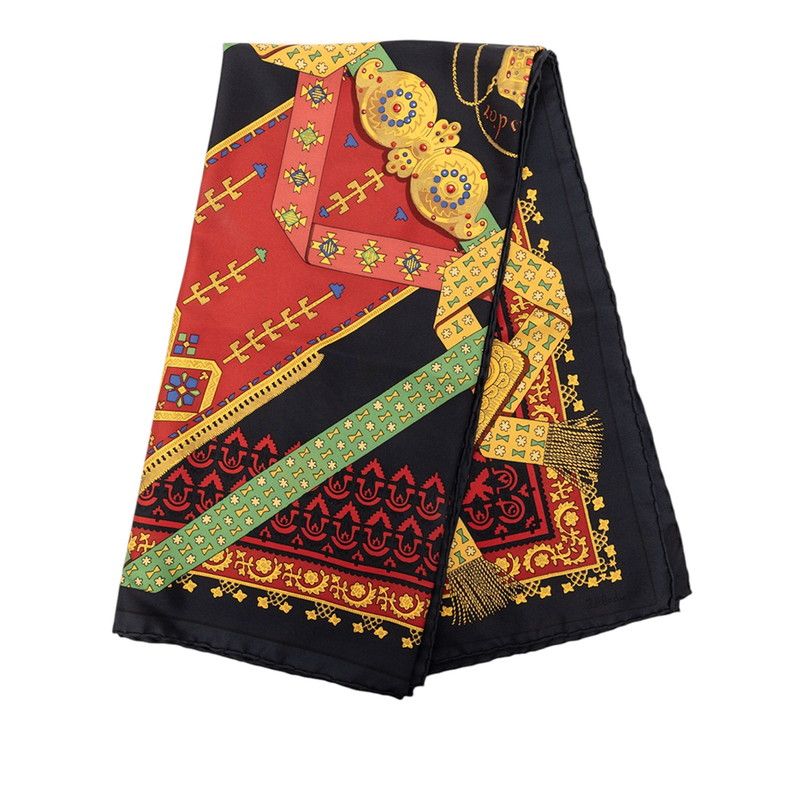 Hermes Carre 90 Brins D'or Golden Sprig Scarf Large Black Silk — view 2