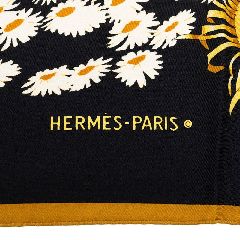 Hermes Carre 90 Fleurs Et Carlines Sunflower Bouquet Scarf Large Black Multicolo — view 8