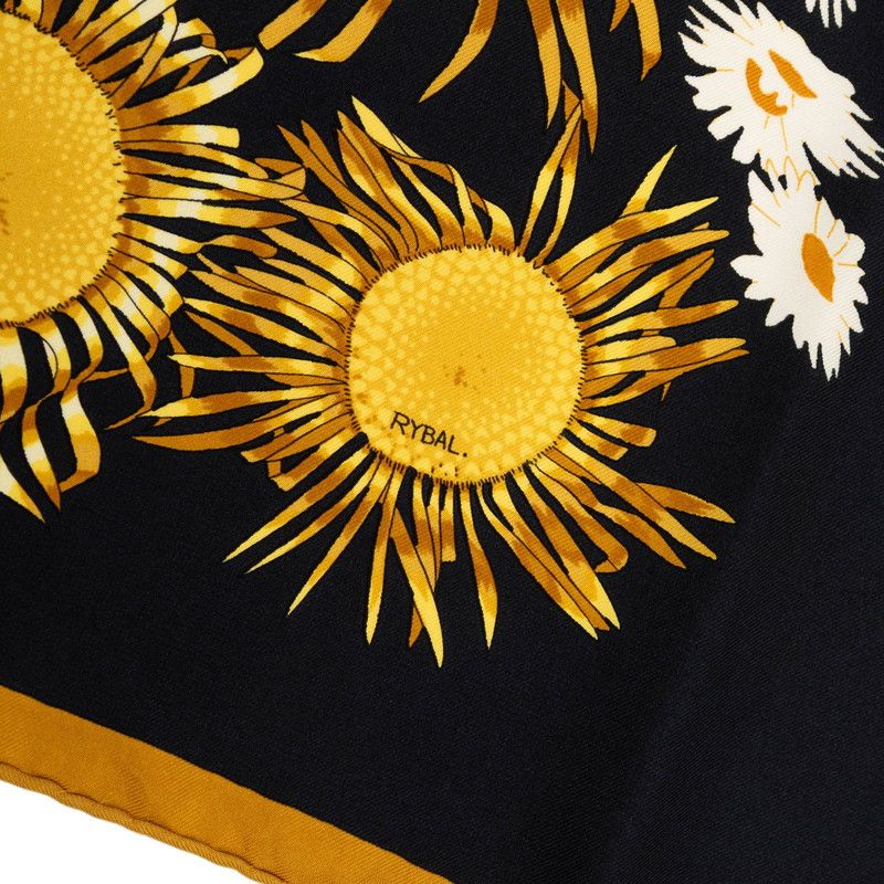 Hermes Carre 90 Fleurs Et Carlines Sunflower Bouquet Scarf Large Black Multicolo — view 7