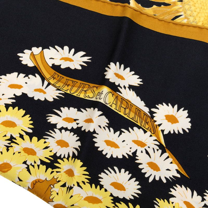 Hermes Carre 90 Fleurs Et Carlines Sunflower Bouquet Scarf Large Black Multicolo — view 3